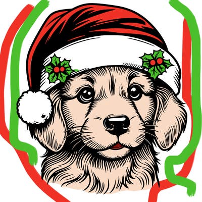 realistic dog wearing a santa hat