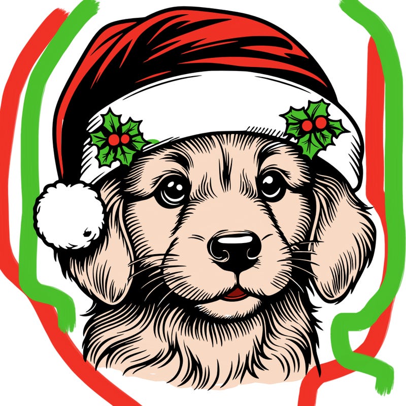 realistic dog wearing a santa hat