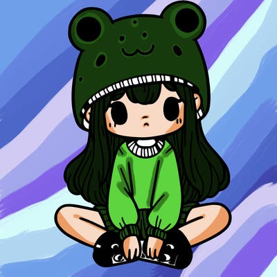 a girl wearing a frog hat and some frog socks