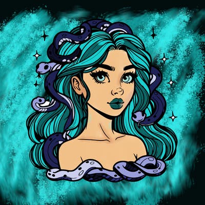 realistic girl with snakes as hair