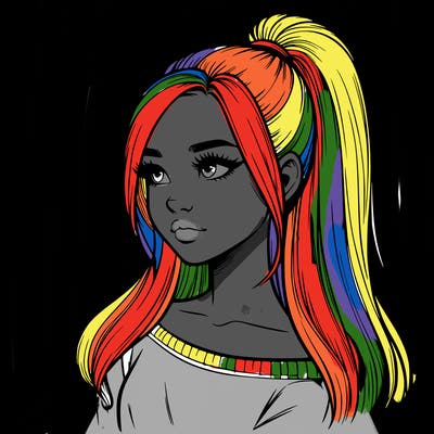 realistic girl with a high ponytail