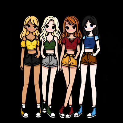 a group of girls wearing crop tops and shorts