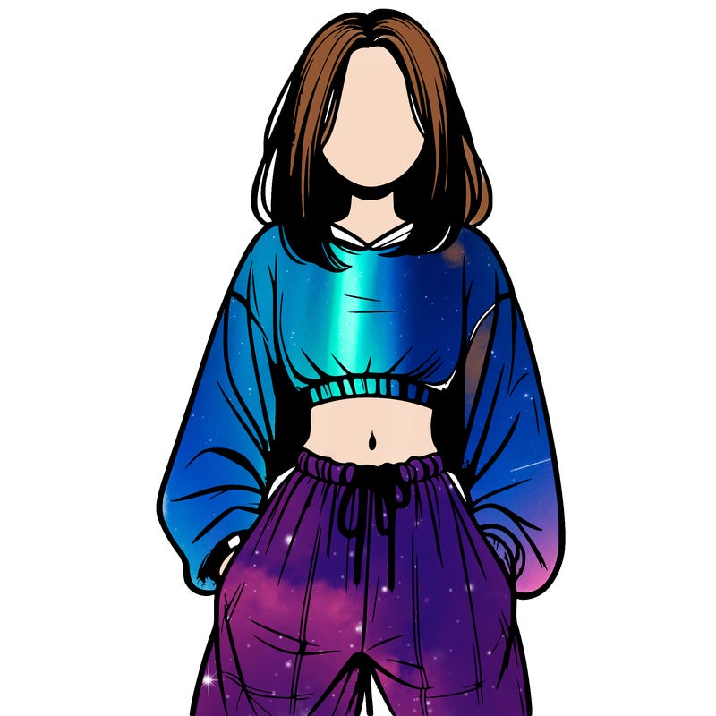 realistic girl faceless with baggy pants and a crop top