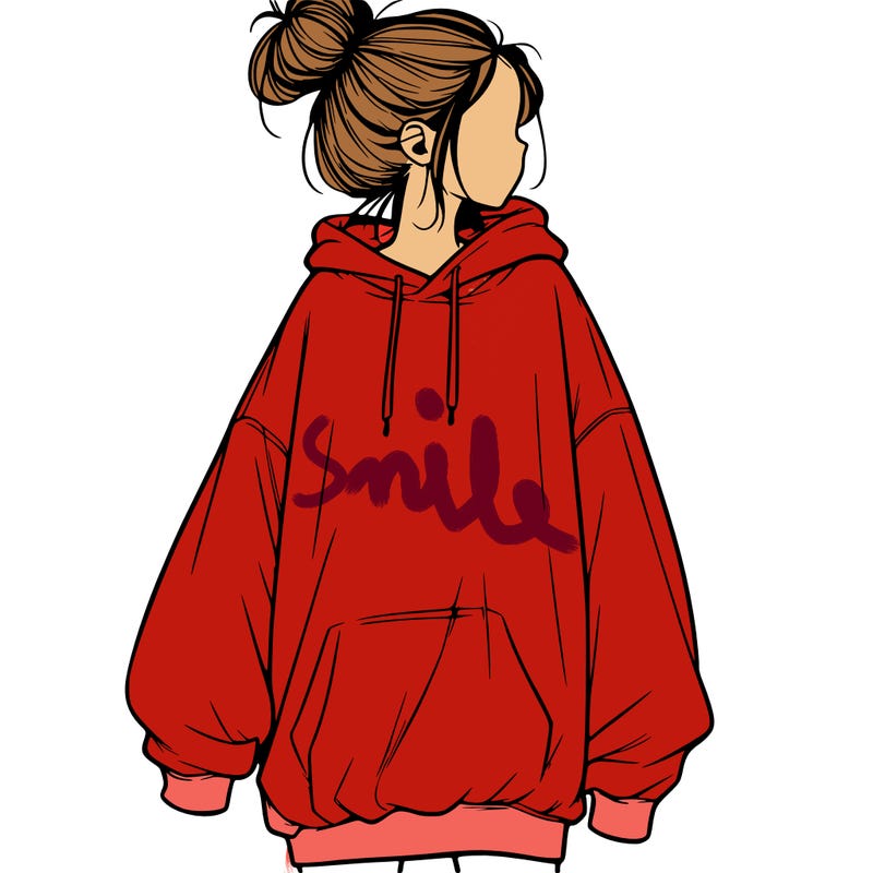 realistic girl with a oversized sweatshirt on and a bun