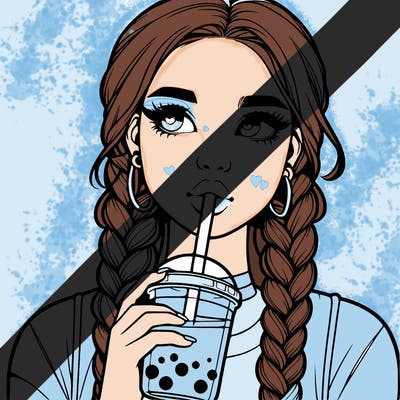 realistic girl with braided hair drinking boba