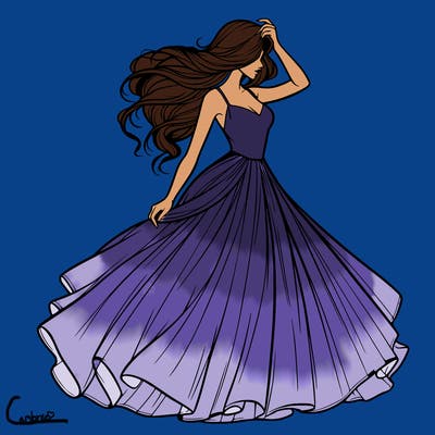 realistic woman with dress flowing in the wind