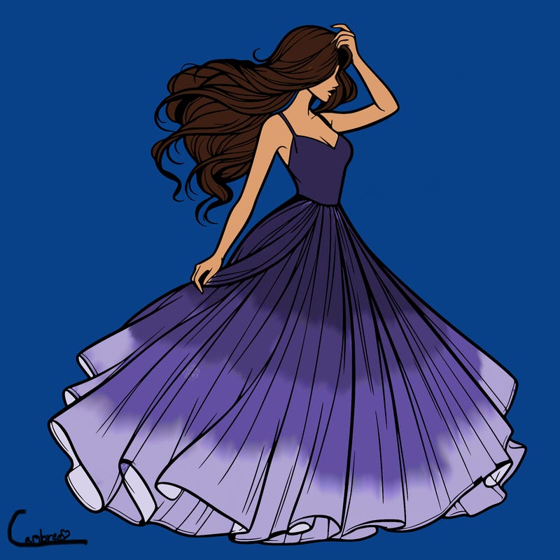 realistic woman with dress flowing in the wind