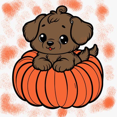 cute little puppy in a pumpkin