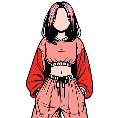 realistic girl faceless with baggy pants and a crop top