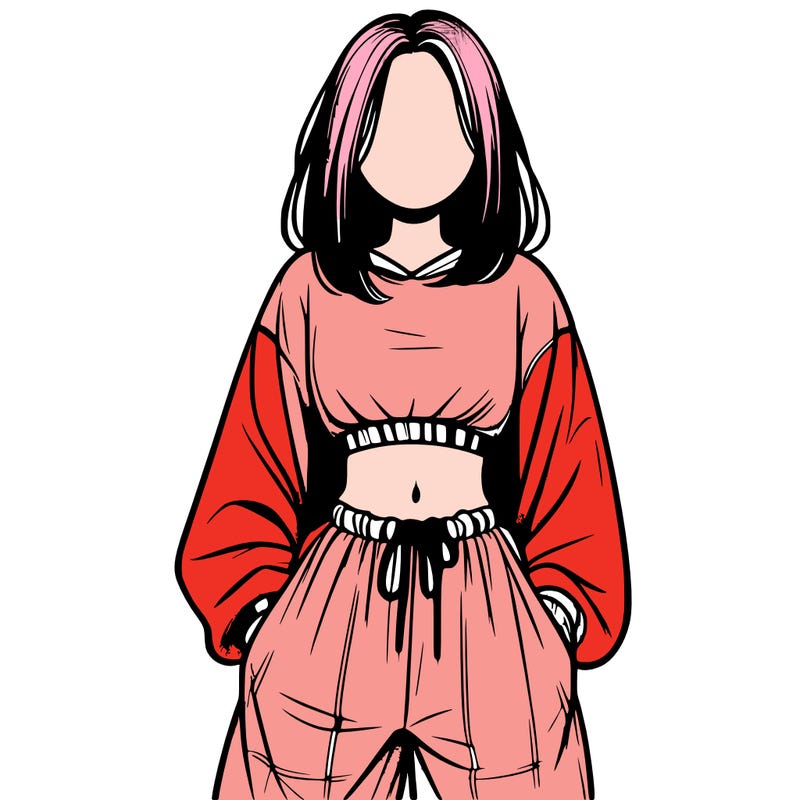 realistic girl faceless with baggy pants and a crop top