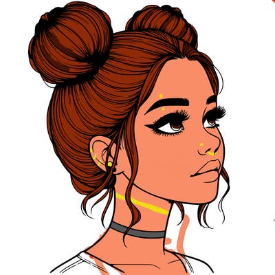realistic girl with buns on the top of her head