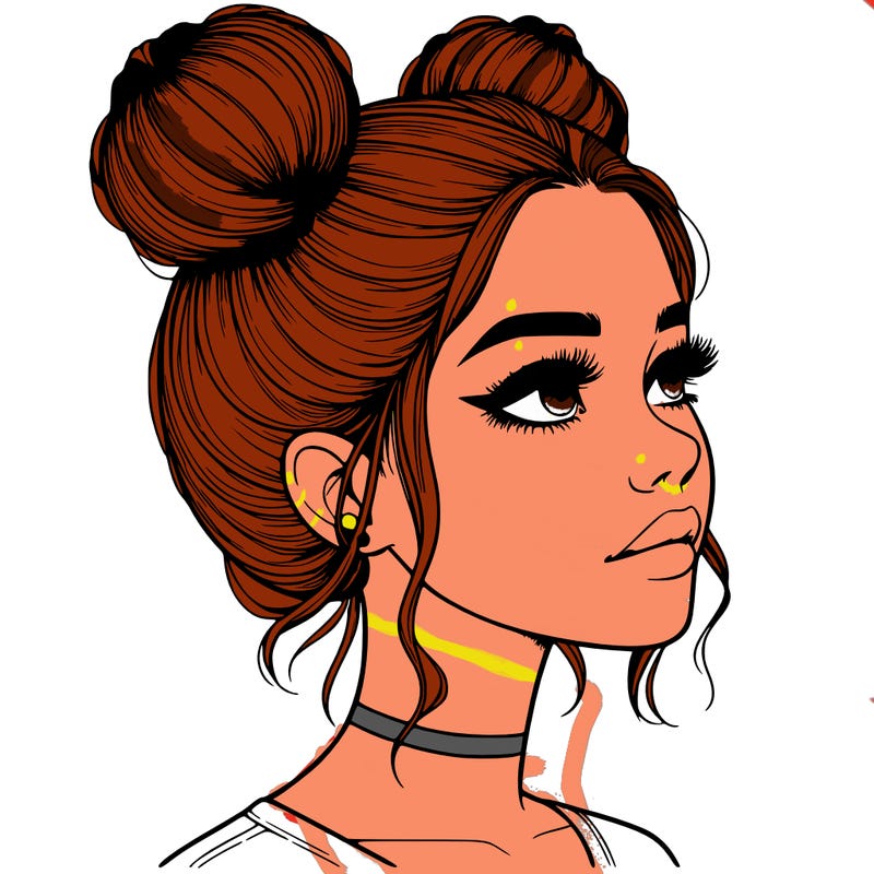 realistic girl with buns on the top of her head