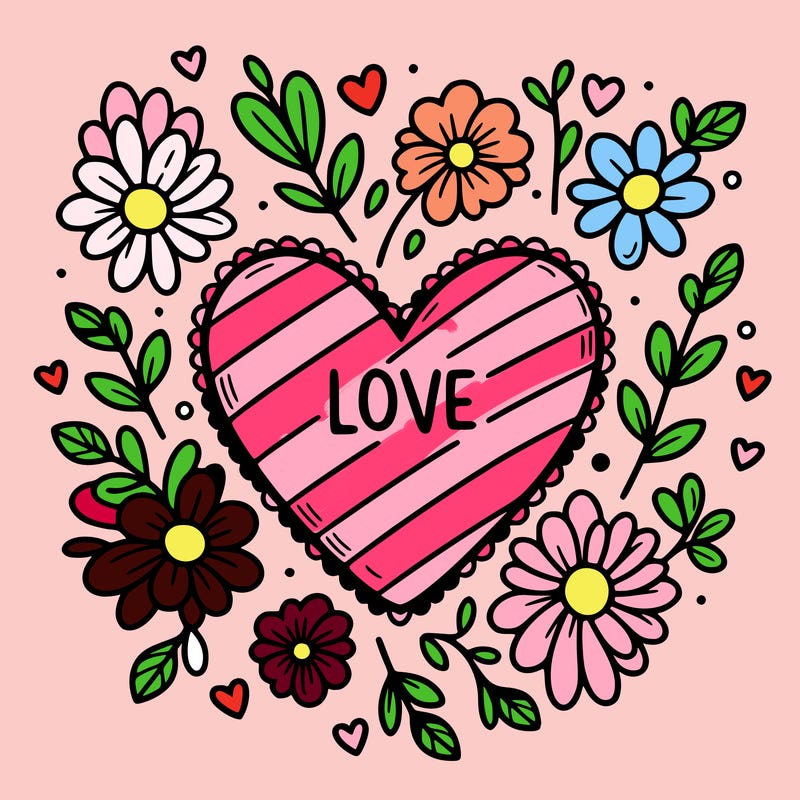 love heart with flowers around it