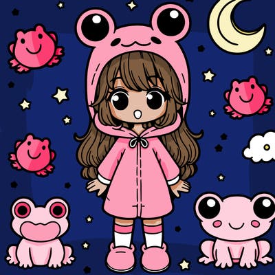 girl with cute frog pjama