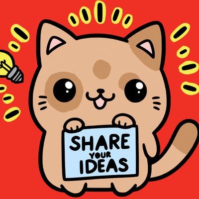a cute cat saying share your ideas