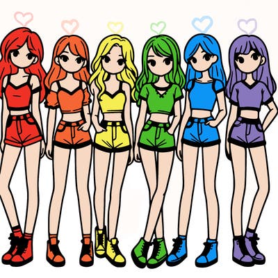 a group of girls wearing crop tops and shorts