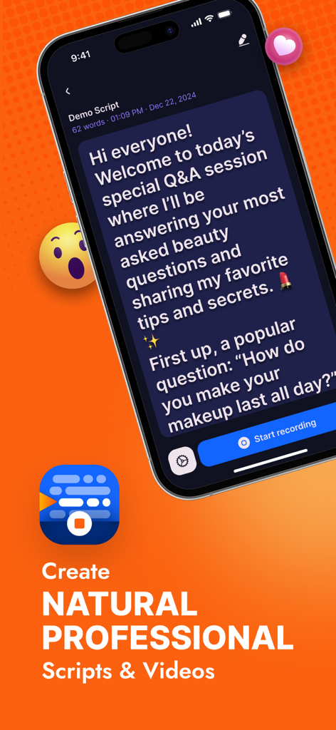 Teleprompter Video Script Pro - Interface of Teleprompter Video Script Pro app showing a script on a smartphone screen