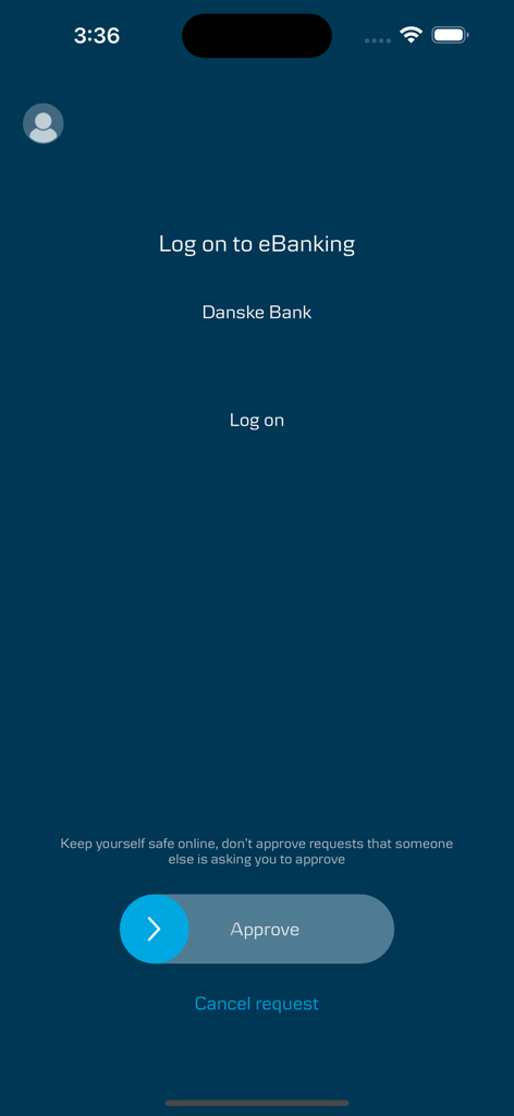 Danske ID - Danske Bank - Danske ID app interface showing a slide to approve button for eBanking log on