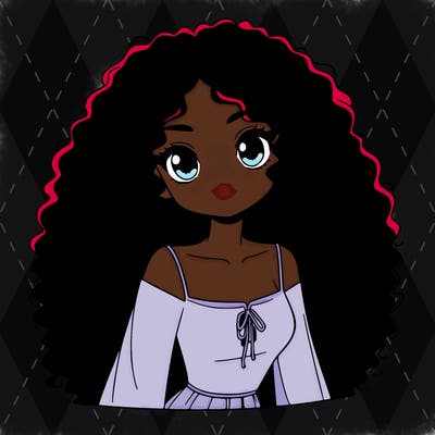 a black anime girl with long afro hair