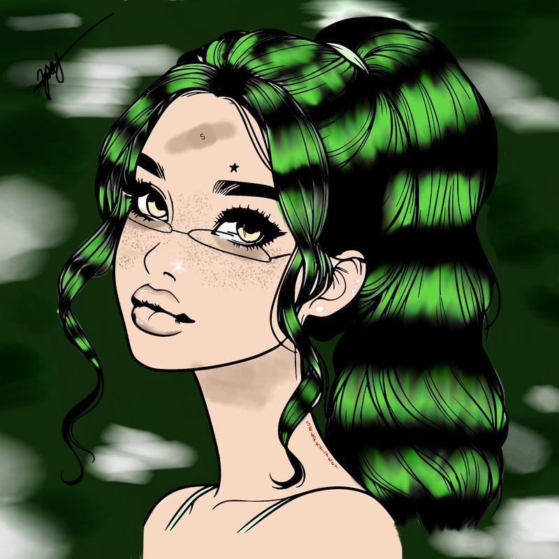 realistic girl with a ponytail on her hair and lips