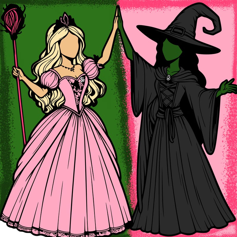 detailed realistic split of a princess and a witch