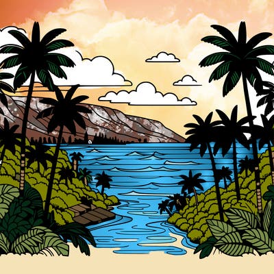 view of the ocean in hawaii lots of palm trees and beautiful view