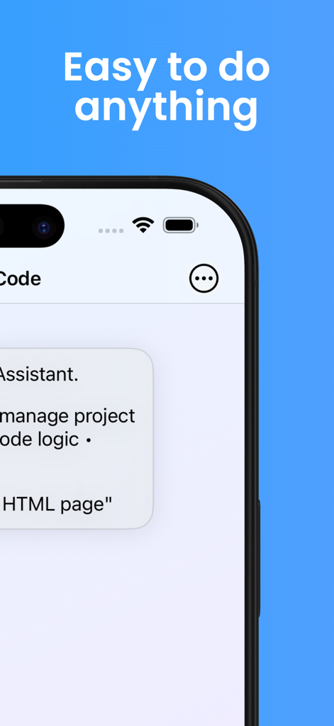 Kilo Code - Interface do aplicativo Kilo Code mostrando um assistente de IA para gerenciar lógica de projeto e código em um dispositivo móvel
