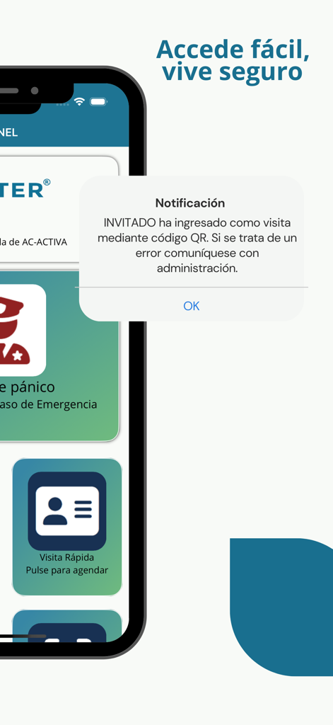 ENTER App - Tela de smartphone mostrando uma notificação de entrada de visitante usando um código QR no ENTER App