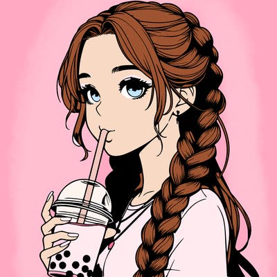 realistic girl with braided hair drinking boba