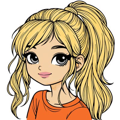 realistic girl with ponytail