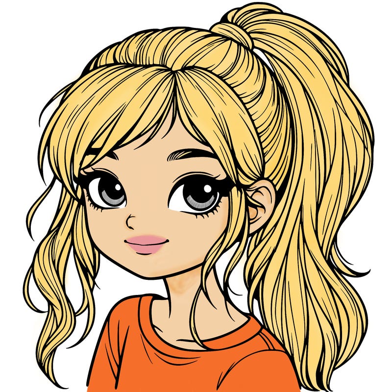 realistic girl with ponytail