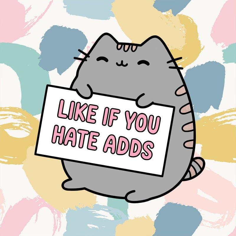 a kawii pusheen cat holding a sign that says like if you hate adds