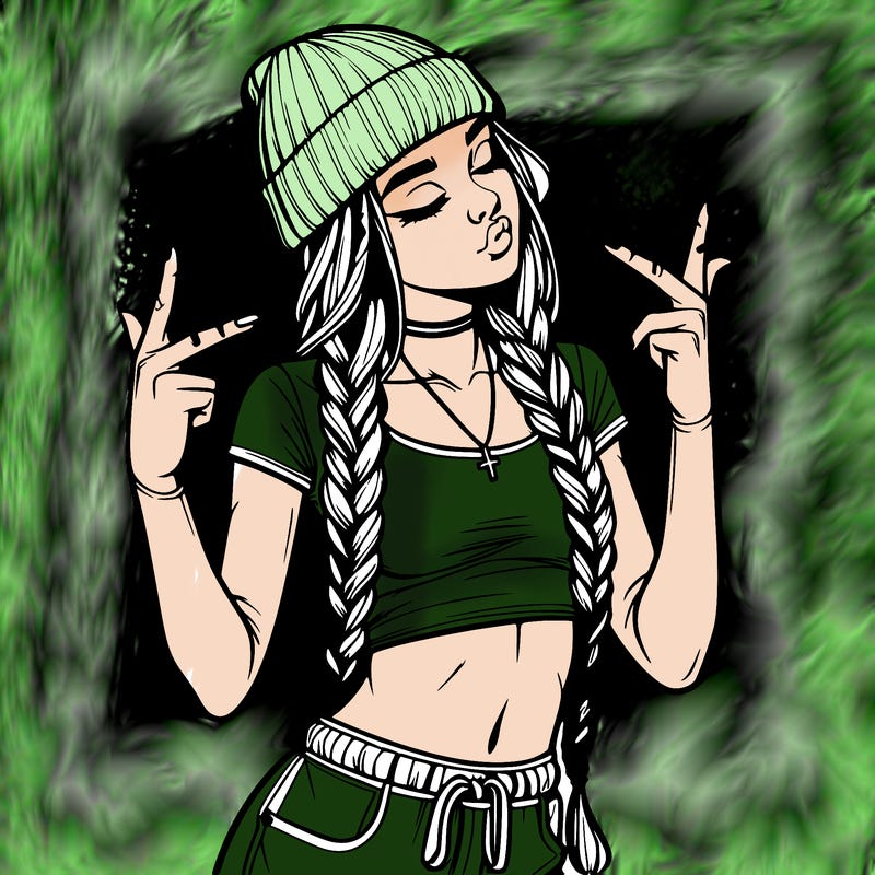 realistic teenage girl with braids and a beanie and crop top doing 🫶🏼