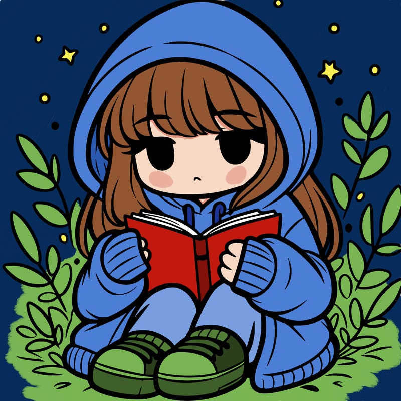 girl in oversized hoodie reading a book