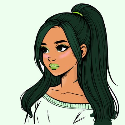 realistic girl with a high ponytail