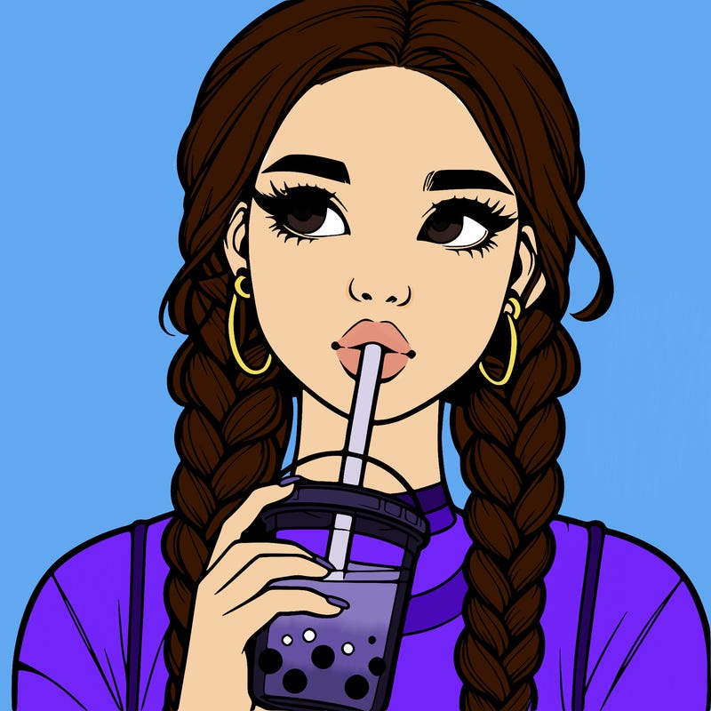 realistic girl with braided hair drinking boba