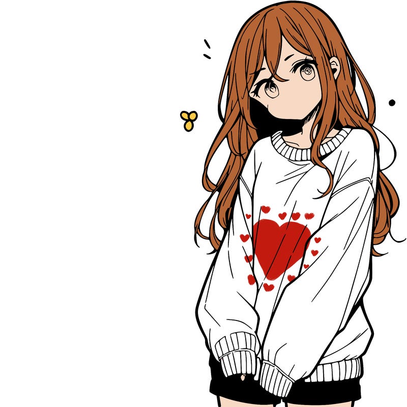 manga teen girl  in a sweater and baggy pants