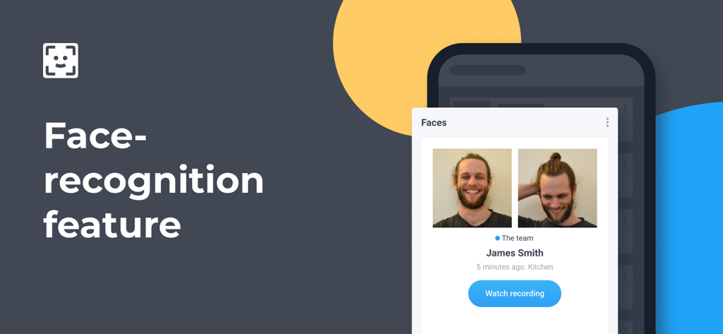 Video Surveillance Ivideon - Ivideon app interface displaying the face recognition feature for security monitoring