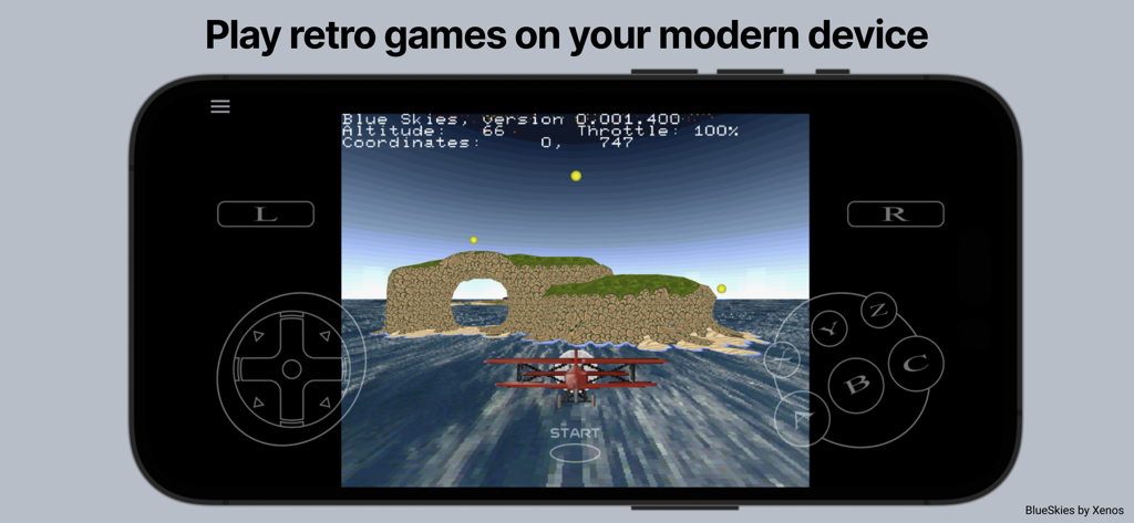 Retro flight game running on Yaba Sanshiro 2 SEGA Saturn emulator with on-screen controls