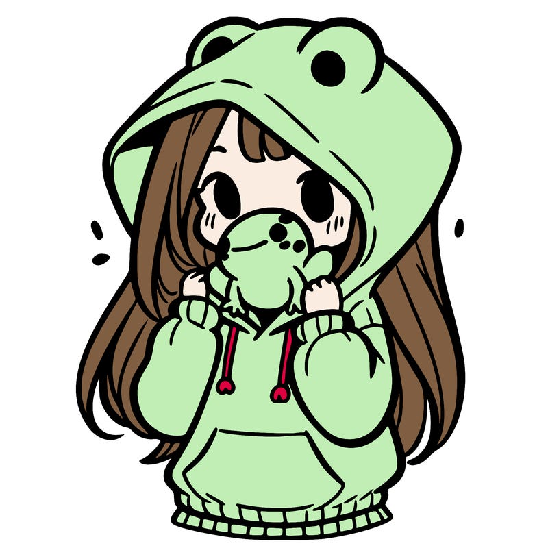 a girl holding a froggy hoodie