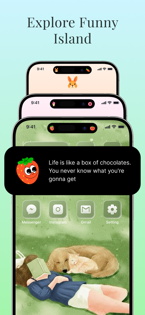 Wallpapers, Widget & Theme App - iPhone screens showing customizable dynamic island designs and aesthetic home screen themes