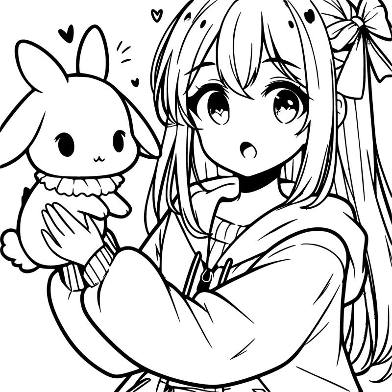 cute anime girl holding a bunny