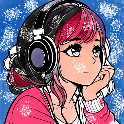 a realistic girl listening to music