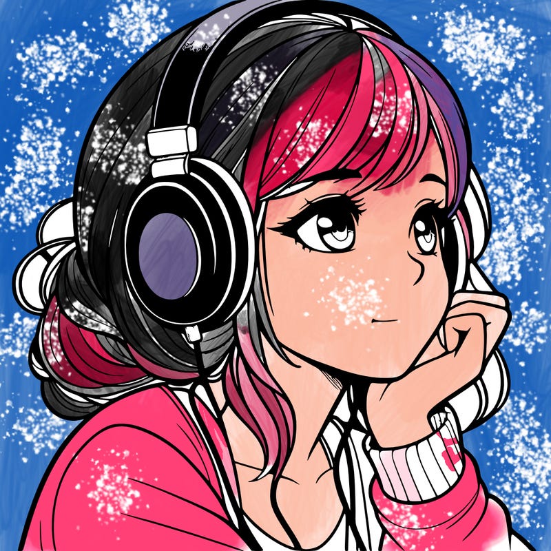 a realistic girl listening to music