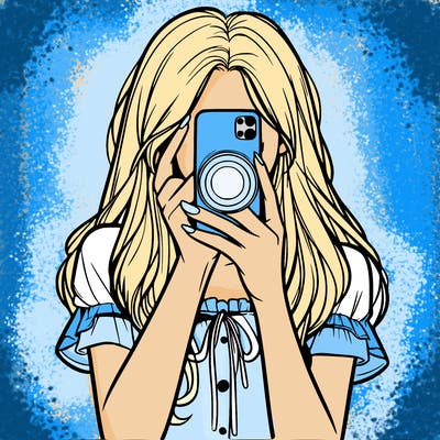a realistic girl holding her phone taking pictures