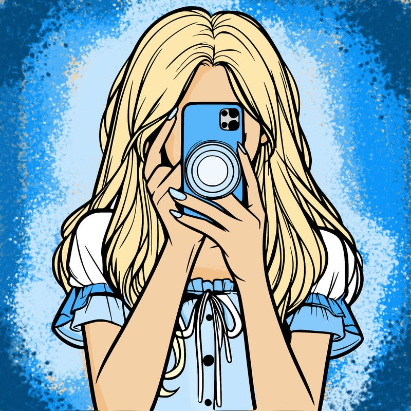 a realistic girl holding her phone taking pictures