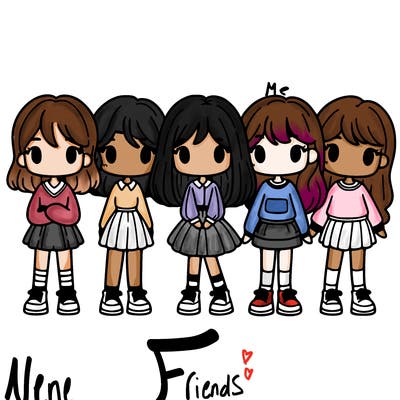 5 girls standing next to each other in a line