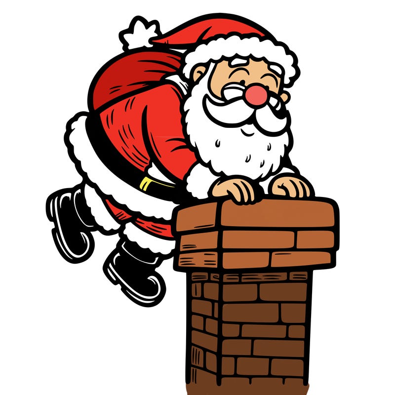 santa climbing down a chimney