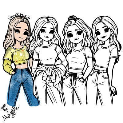 4 teenage girls in big shirts