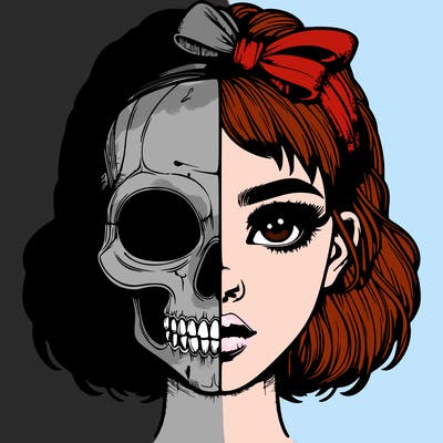 realistic girl with half skull mask